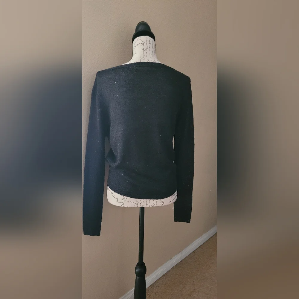 Zara Knit Sequin Thread  Black Long Sleeve Top